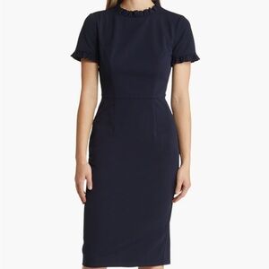 Maggy London Ruffle Sheath Dress sz6 Navy